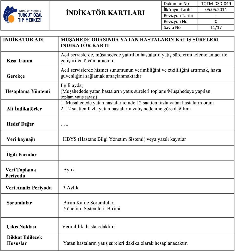 İlgili ayda; (Müşahedede yatan hastaların yatış süreleri toplamı/müşahedeye yapılan toplam yatış sayısı) 1.