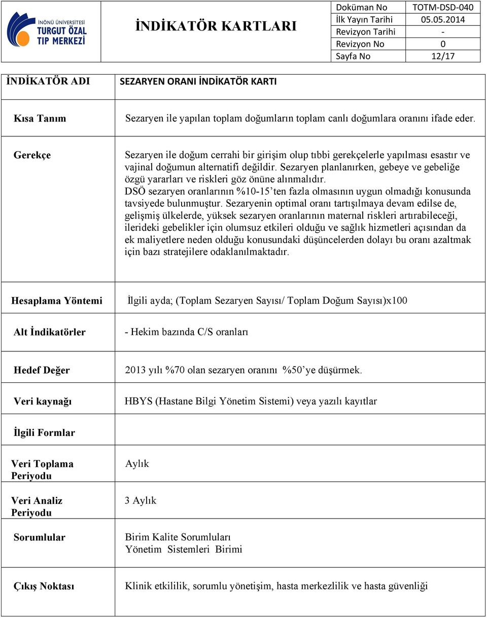 Sezaryen planlanırken, gebeye ve gebeliğe özgü yararları ve riskleri göz önüne alınmalıdır. DSÖ sezaryen oranlarının %10-15 ten fazla olmasının uygun olmadığı konusunda tavsiyede bulunmuştur.