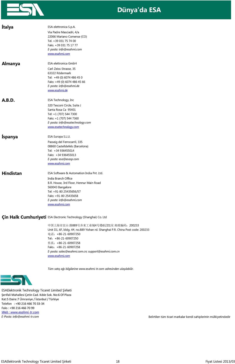 com www.esatechnology.com ESA Europa S.L.U. Passeig del Ferrocarril, 335 08860 Castelldefels (Barcelona) Tel: +34 936455014 Faks: +34 936455013 E-posta: esa@esasp.com www.esahmi.