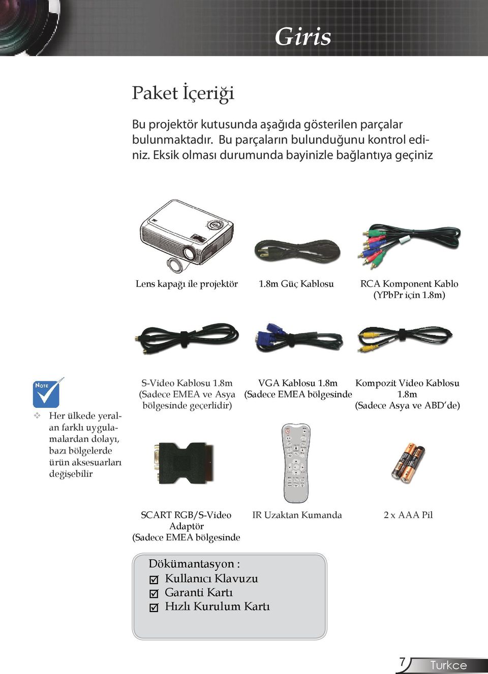 8m) Her ülkede yeralan farklı uygulamalardan dolayı, bazı bölgelerde ürün aksesuarları değişebilir S-Video Kablosu 1.