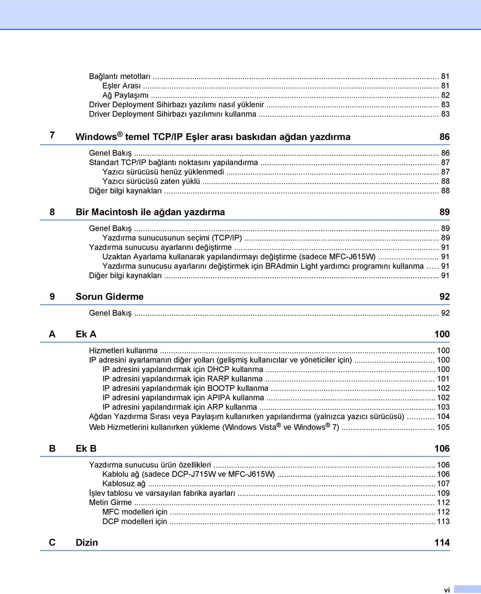 .. 87 Yazıcı sürücüsü zaten yüklü... 88 Diğer bilgi kaynakları... 88 8 Bir Macintosh ile ağdan yazdırma 89 Genel Bakış... 89 Yazdırma sunucusunun seçimi (TCP/IP).