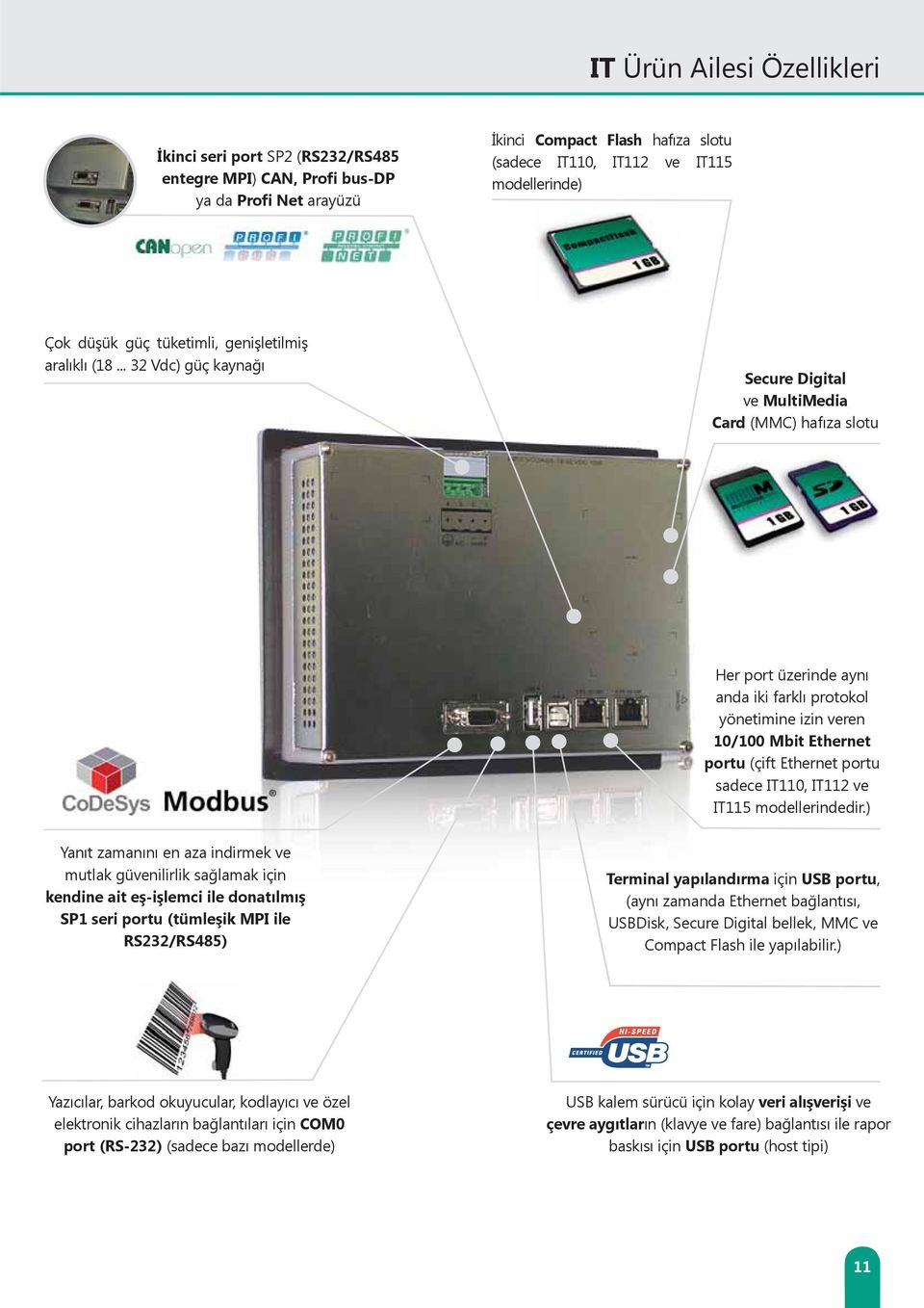 .. 32 Vdc) güç kaynağı Secure Digital ve MultiMedia Card (MMC) hafıza slotu Her port üzerinde aynı anda iki farklı protokol yönetimine izin veren 10/100 Mbit Ethernet portu (çift Ethernet portu