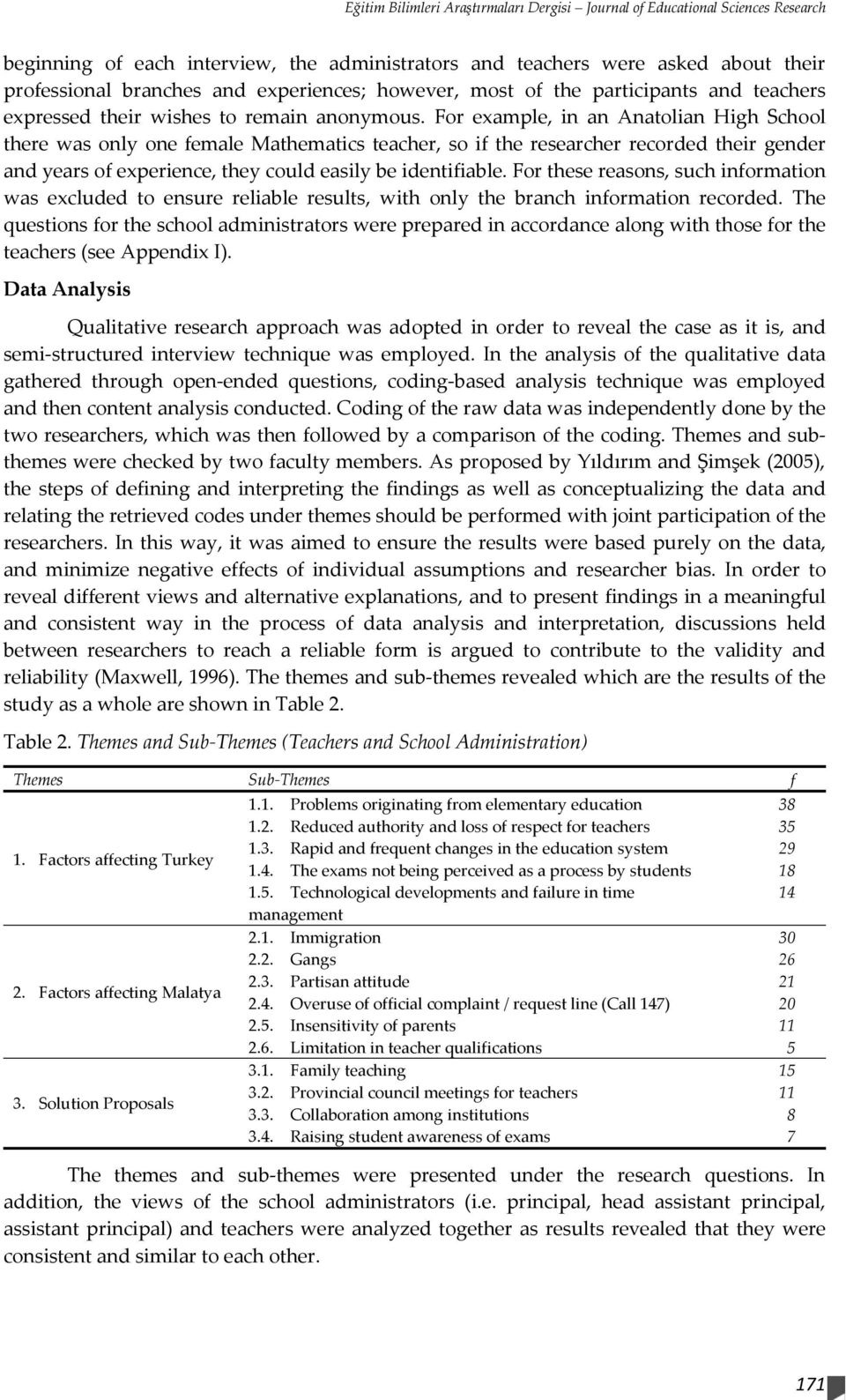 For example, in an Anatolian High School there was only one female Mathematics teacher, so if the researcher recorded their gender and years of experience, they could easily be identifiable.