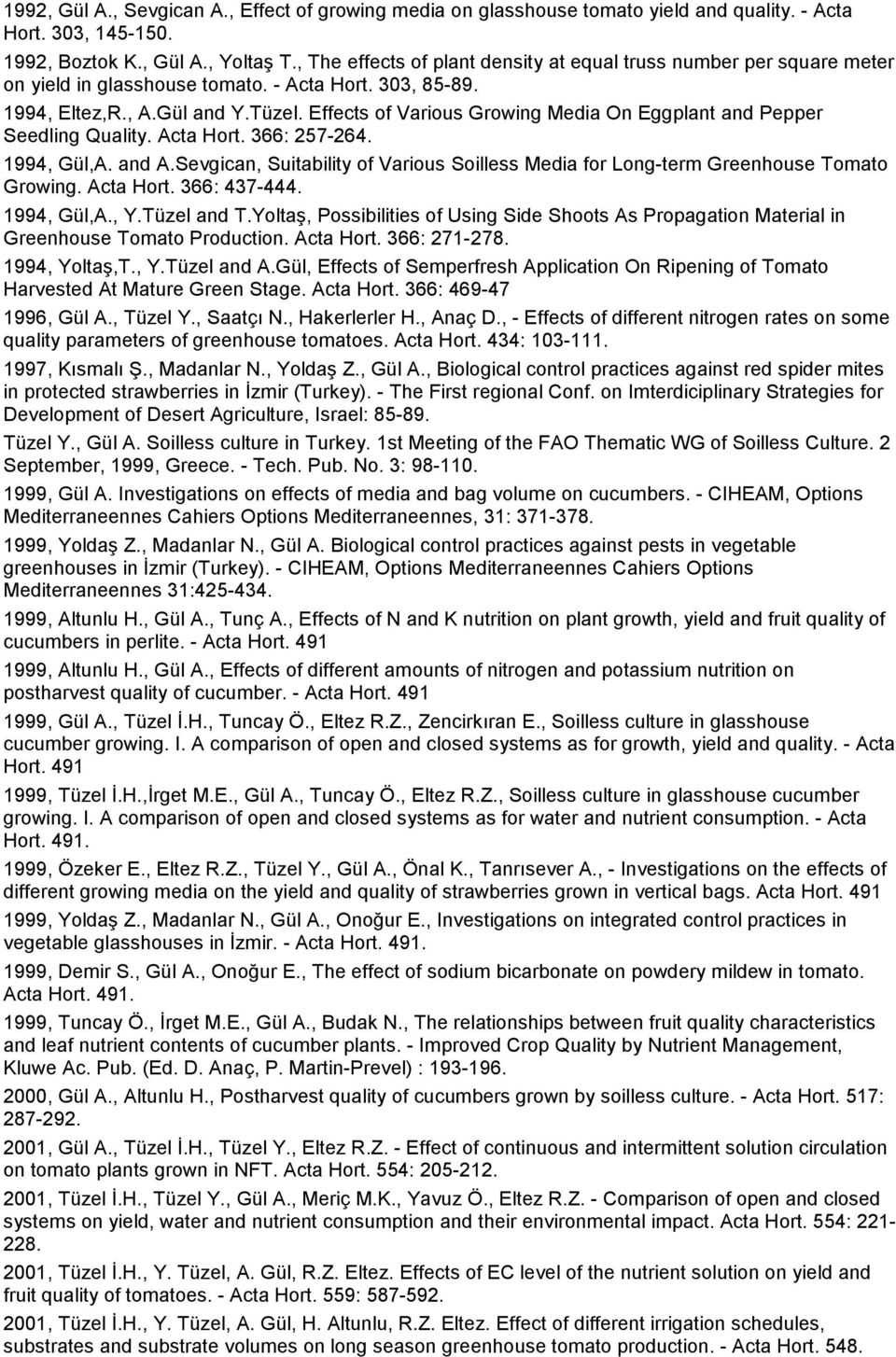 Effects of Various Growing Media On Eggplant and Pepper Seedling Quality. Acta Hort. 366: 257-264. 1994, Gül,A. and A.