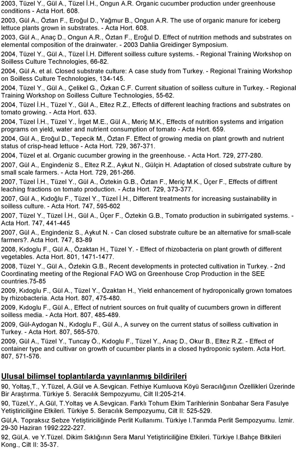 2004, Tüzel Y., Gül A., Tüzel İ.H. Different soilless culture systems. - Regional Training Workshop on Soilless Culture Technologies, 66-82. 2004, Gül A. et al.