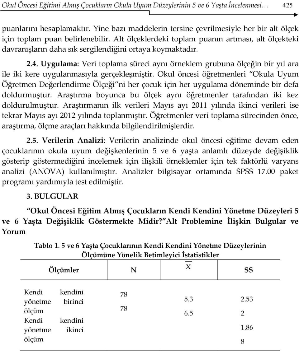 Alt ölçeklerdeki toplam puanın artması, alt ölçekteki davranışların daha sık sergilendiğini ortaya koymaktadır. 2.4.