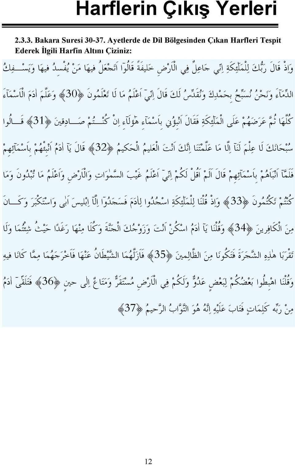 س ف ك الد م ا ء و ن ح ن ن س ب ح ب ح م د ك و ن ق د س ل ك ق ال ا ن ي ا ع ل م م ا ل ا ت ع ل م ون 30 و ع ل م ا د م ال ا س م ا ء ك ل ه ا ث م ع ر ض ه م ع ل ى ال م ل ي ك ة ف ق ال ا ن ب و ني ب ا س م ا ء ه و