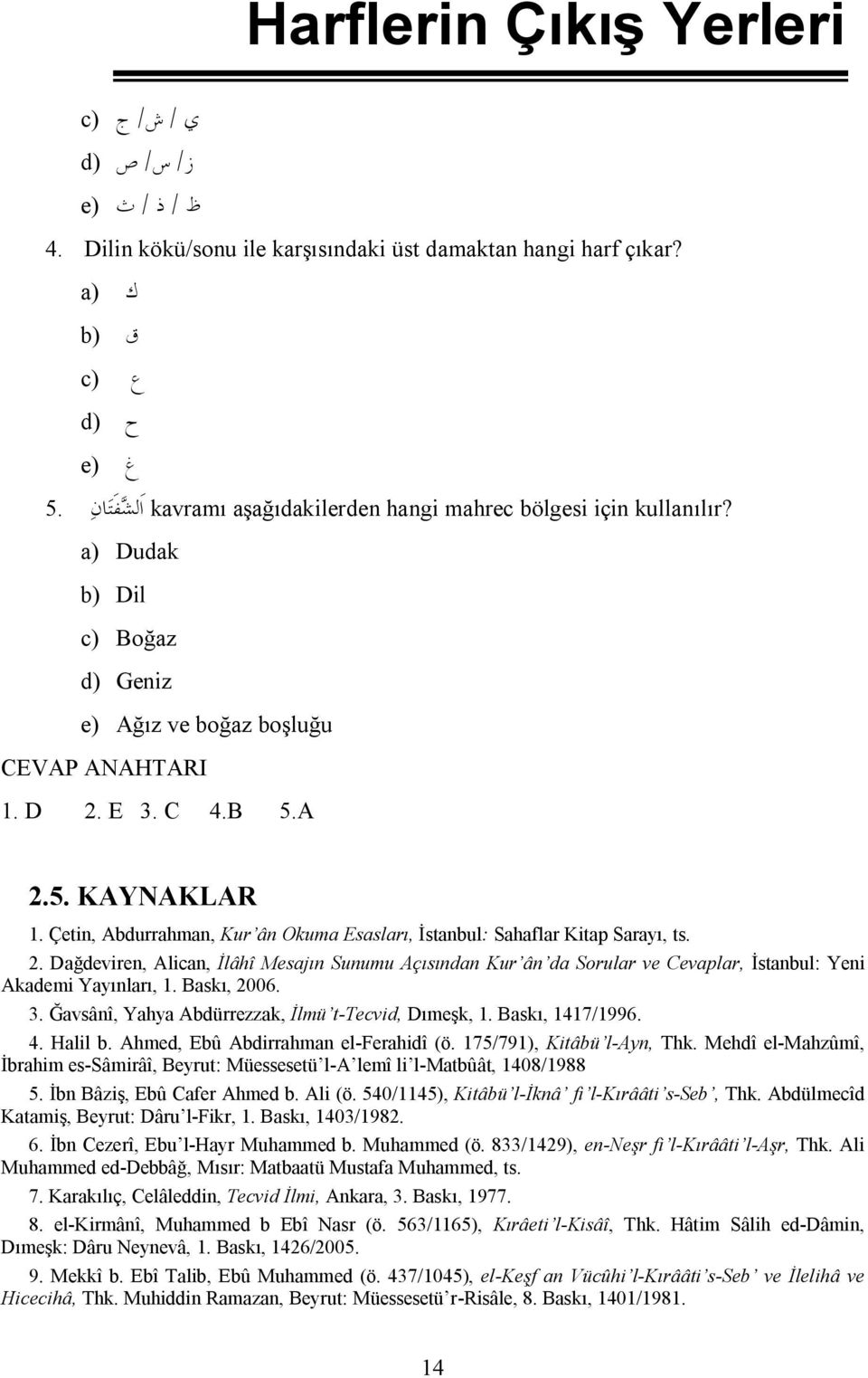 Çetin, Abdurrahman, Kur ân Okuma Esasları, İstanbul: Sahaflar Kitap Sarayı, ts. 2.