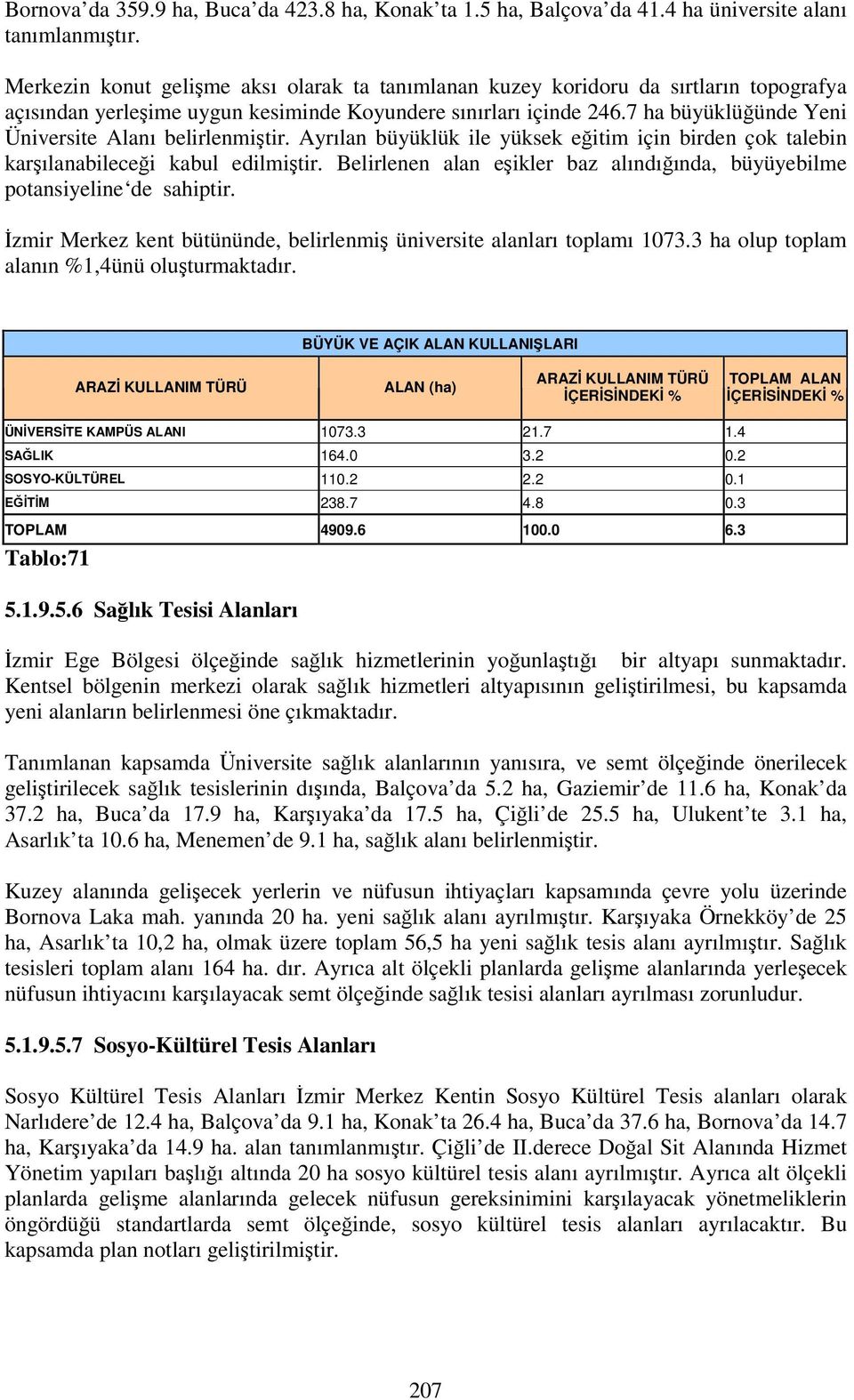 7 ha büyüklüğünde Yeni Üniversite Alanı belirlenmiştir. Ayrılan büyüklük ile yüksek eğitim için birden çok talebin karşılanabileceği kabul edilmiştir.