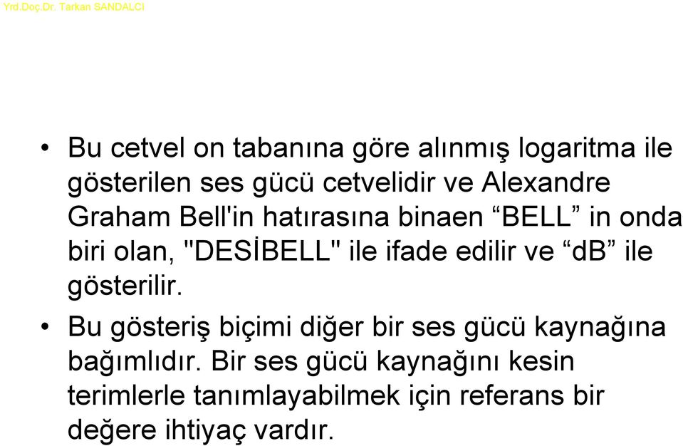 edilir ve db ile gösterilir. Bu gösteriş biçimi diğer bir ses gücü kaynağına bağımlıdır.