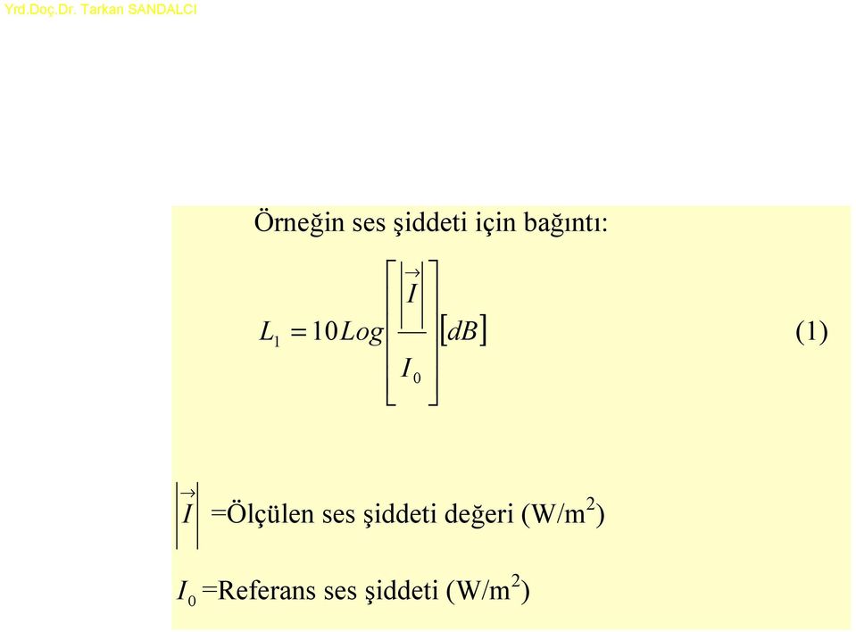 =Ölçülen ses şiddeti değeri (W/m