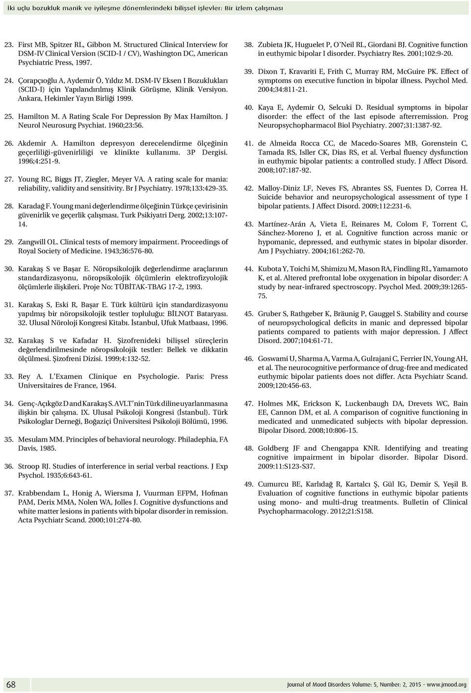 DSM-IV Eksen I Bozuklukları (SCID-I) için Yapılandırılmış Klinik Görüşme, Klinik Versiyon. Ankara, Hekimler Yayın Birliği 1999. 25. Hamilton M. A Rating Scale For Depression By Max Hamilton.