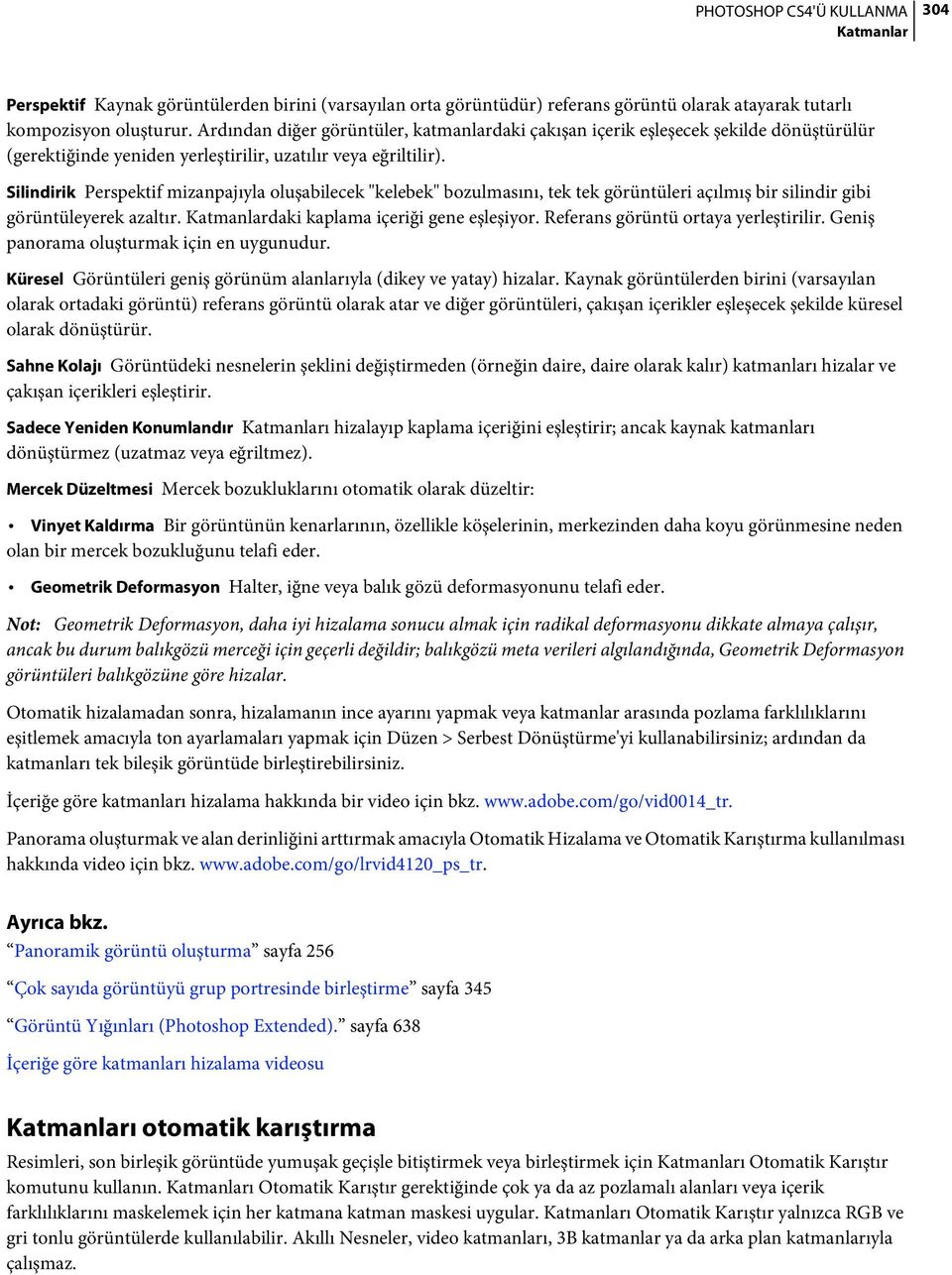 Silindirik Perspektif mizanpajıyla oluşabilecek "kelebek" bozulmasını, tek tek görüntüleri açılmış bir silindir gibi görüntüleyerek azaltır. daki kaplama içeriği gene eşleşiyor.