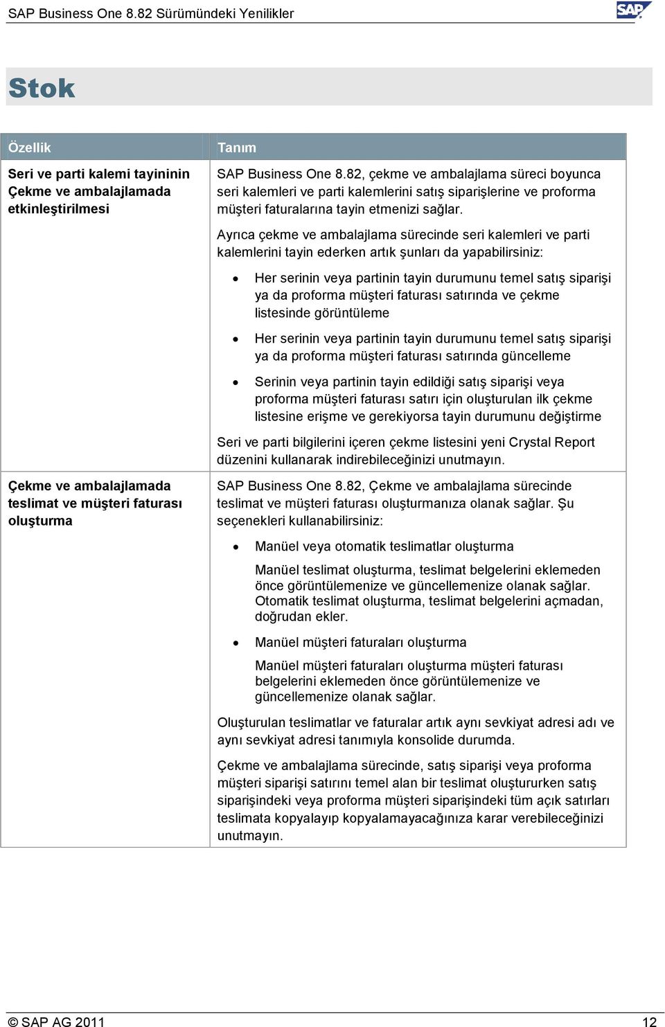 Ayrıca çekme ve ambalajlama sürecinde seri kalemleri ve parti kalemlerini tayin ederken artık şunları da yapabilirsiniz: Her serinin veya partinin tayin durumunu temel satış siparişi ya da proforma