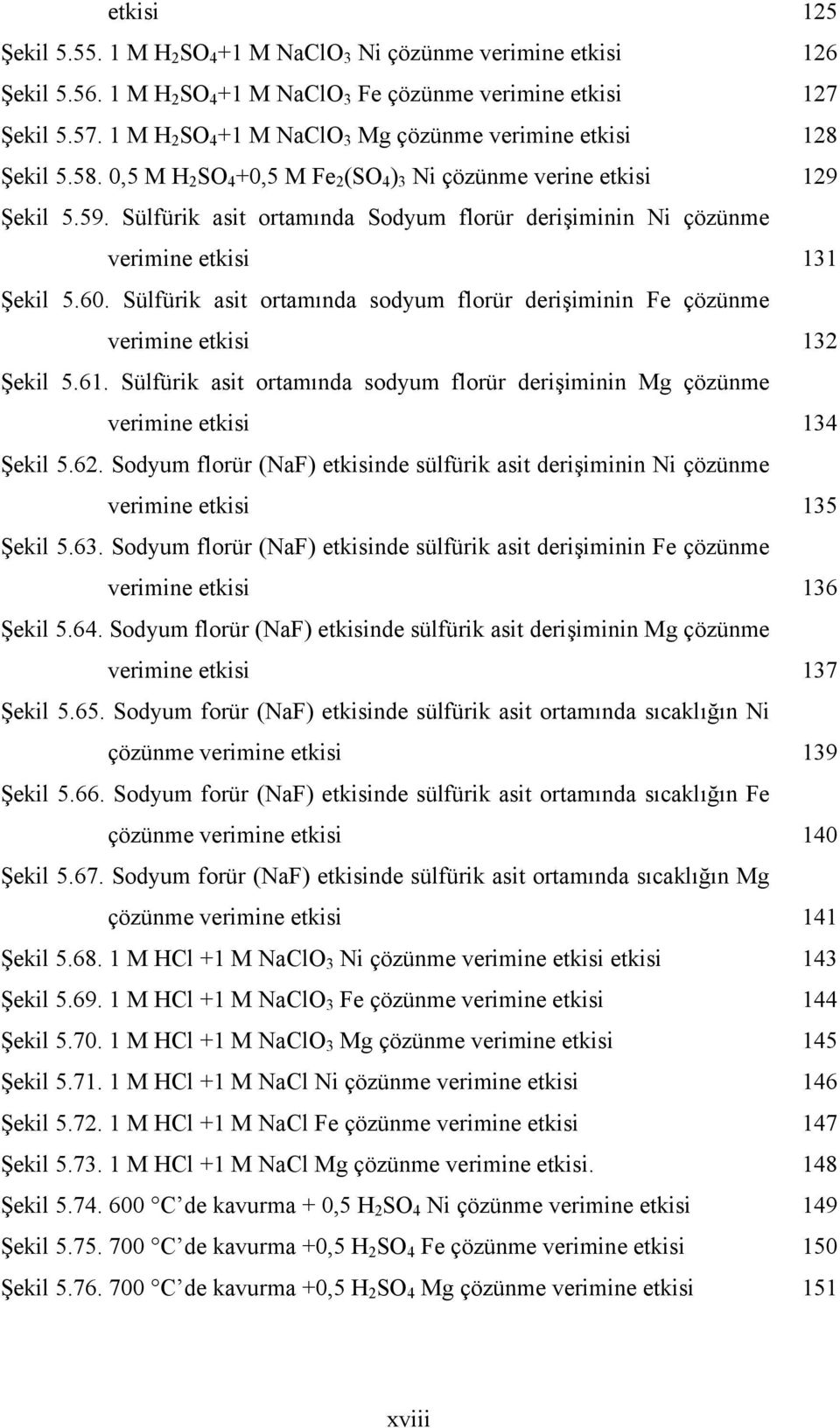 Sülfürik asit ortamında Sodyum florür derişiminin Ni çözünme verimine etkisi 131 Şekil 5.60. Sülfürik asit ortamında sodyum florür derişiminin Fe çözünme verimine etkisi 132 Şekil 5.61.