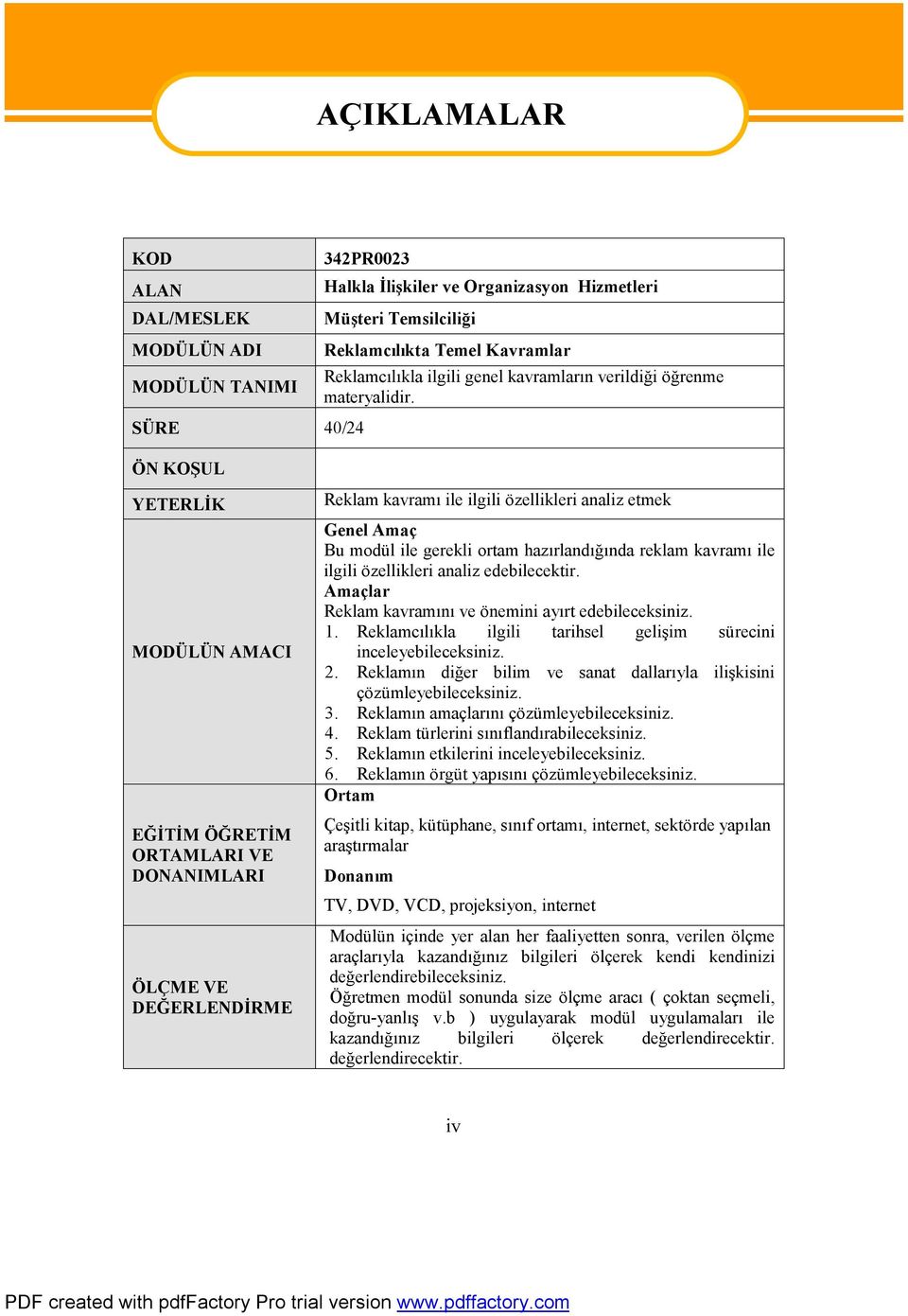 ÖN KOŞUL YETERLİK MODÜLÜN AMACI EĞİTİM ÖĞRETİM ORTAMLARI VE DONANIMLARI ÖLÇME VE DEĞERLENDİRME Reklam kavramı ile ilgili özellikleri analiz etmek Genel Amaç Bu modül ile gerekli ortam hazırlandığında