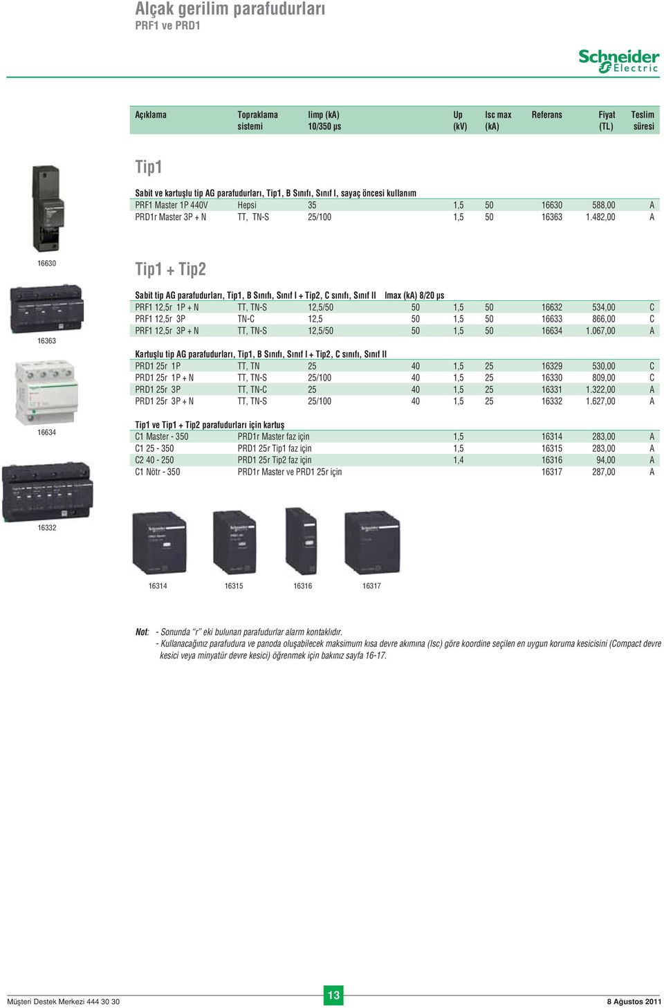 482,00 A 16630 16363 16634 Tip1 + Tip2 Sabit tip AG parafudurlar, Tip1, B S n f, S n f I + Tip2, C s n f, S n f II Imax (ka) 8/20 μs PRF1 12,5r 1P + N TT, TN-S 12,5/50 50 1,5 50 16632 534,00 C PRF1