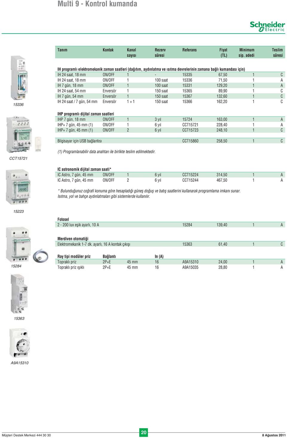 100 saat 15336 71,50 1 A IH 7 gün, 18 mm ON/OFF 1 100 saat 15331 129,20 1 A IH 24 saat, 54 mm Enversör 1 150 saat 15365 89,90 1 C IH 7 gün, 54 mm Enversör 1 150 saat 15367 132,60 1 C IH 24 saat / 7