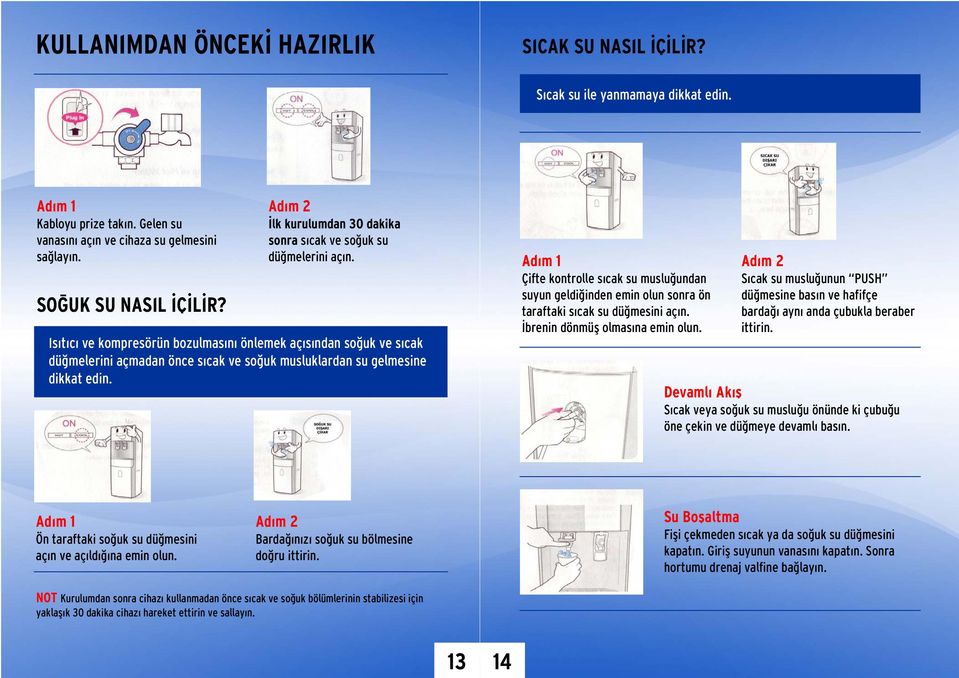 Adım 2 İlk kurulumdan 30 dakika sonra sıcak ve soğuk su düğmelerini açın. Adım 1 Çifte kontrolle sıcak su musluğundan suyun geldiğinden emin olun sonra ön taraftaki sıcak su düğmesini açın.