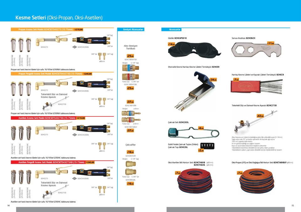 3/8 Sol ø8mm 1/4 Sağ 82HC188SHTGR G 1/4 Sağ Otomatik Kesme Hamlacı Kesme Lüleleri Temizleyici: 82HCE9 Propan Pergelli Kesme Seti Model: 82HCSET543273D (15-75mm) 245,00 Hamlaç Kesme Lüleleri ve Kaynak