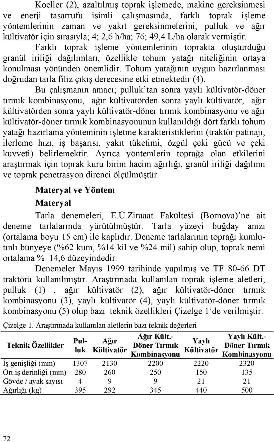 Farklı toprak işleme yöntemlerinin toprakta oluşturduğu granül iriliği dağılımları, özellikle tohum yatağı niteliğinin ortaya konulması yönünden önemlidir.