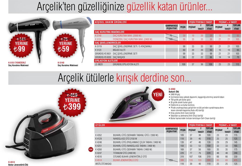 5140 SAÇ KURUTMA MAK. (2000 W) 75 59 19 20 59 13 13 65 K 5151 İYONİZERLİ SAÇ KURUTMA MAK.