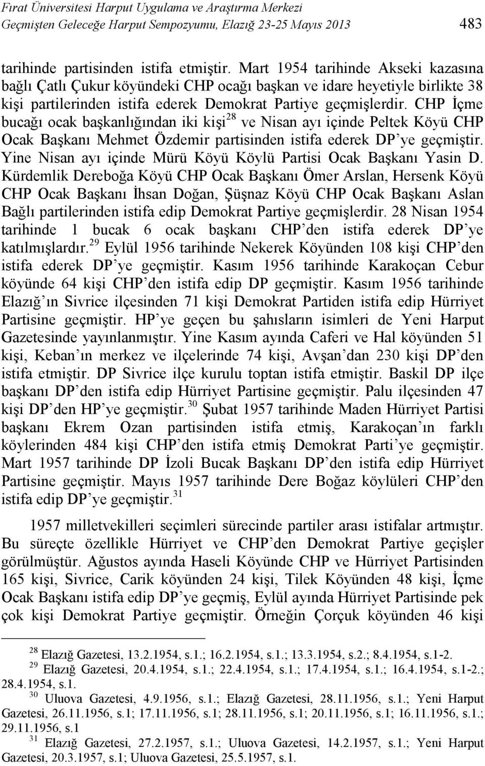 CHP İçme bucağı ocak başkanlığından iki kişi 28 ve Nisan ayı içinde Peltek Köyü CHP Ocak Başkanı Mehmet Özdemir partisinden istifa ederek DP ye geçmiştir.