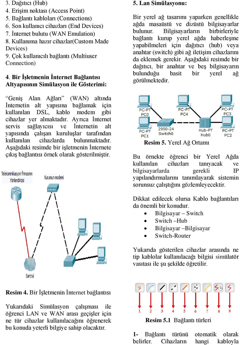 Bir İşletmenin İnternet Bağlantısı Altyapısının Simülasyon ile Gösterimi: Geniş Alan Ağları (WAN) altında İnternetin alt yapısına bağlamak için kullanılan DSL, kablo modem gibi cihazlar yer