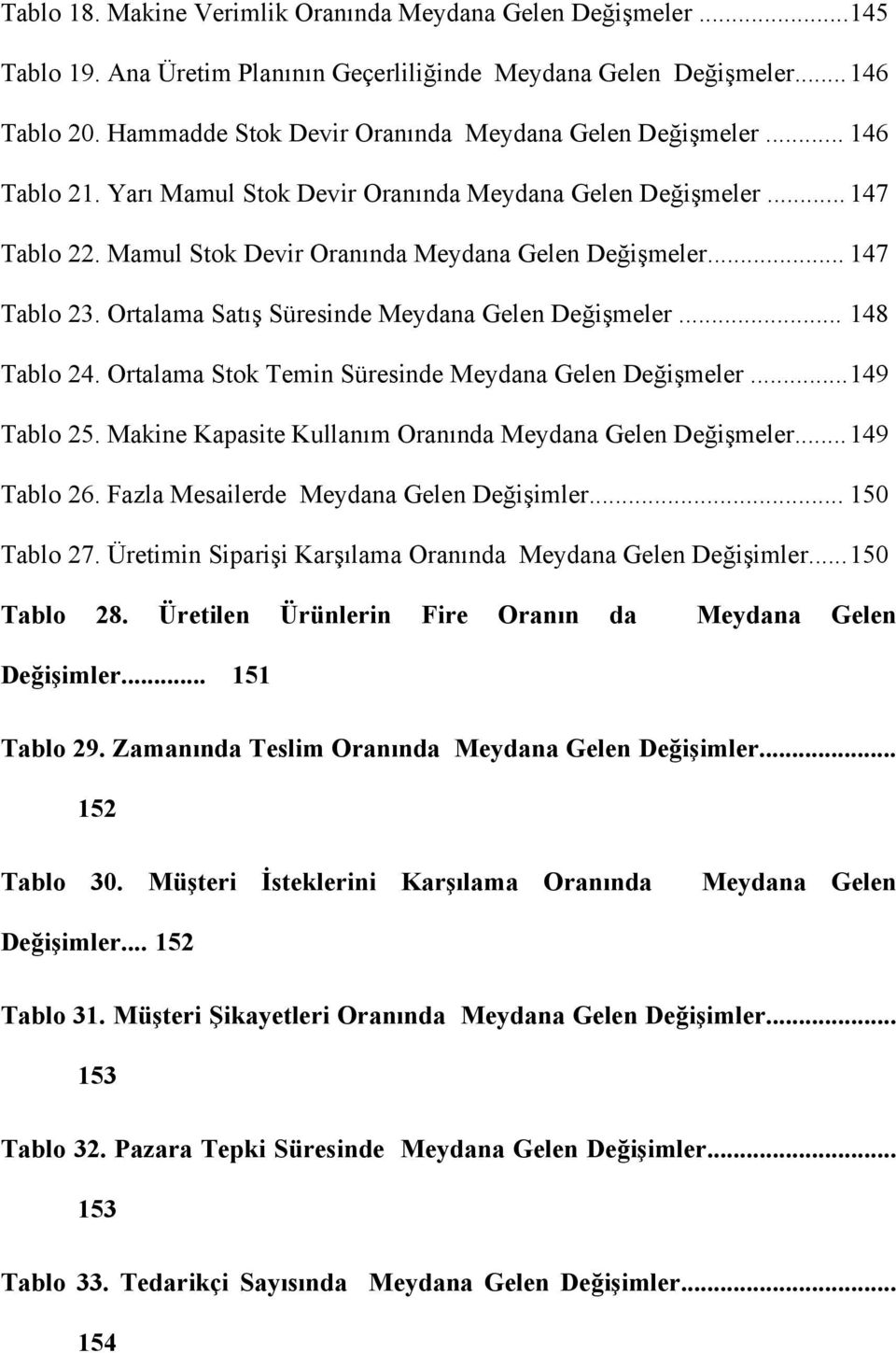 Ortalama Satış Süresinde Meydana Gelen Değişmeler... 148 Tablo 24. Ortalama Stok Temin Süresinde Meydana Gelen Değişmeler... 149 Tablo 25. Makine Kapasite Kullanım Oranında Meydana Gelen Değişmeler.