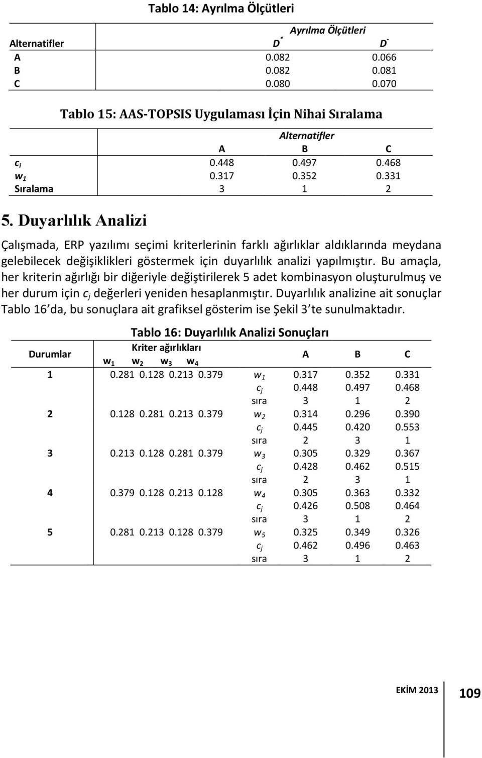 Duyarlılık Analizi Çalışmada, ERP yazılımı seçimi kriterlerinin farklı ağırlıklar aldıklarında meydana gelebilecek değişiklikleri göstermek için duyarlılık analizi yapılmıştır.