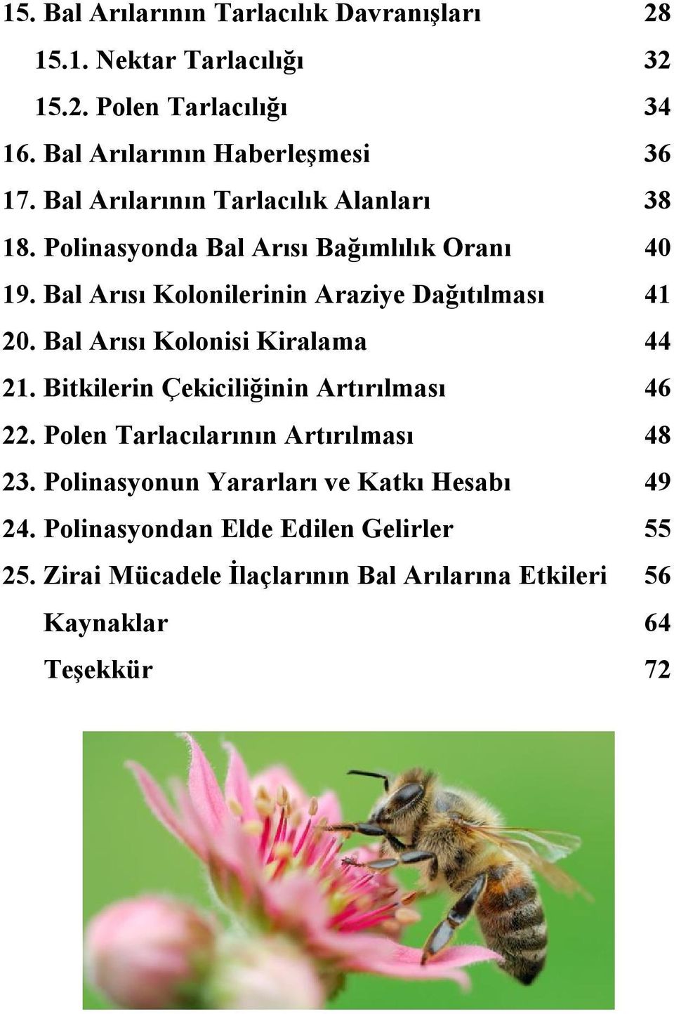 Bal Arısı Kolonisi Kiralama 44 21. Bitkilerin Çekiciliğinin Artırılması 46 22. Polen Tarlacılarının Artırılması 48 23.