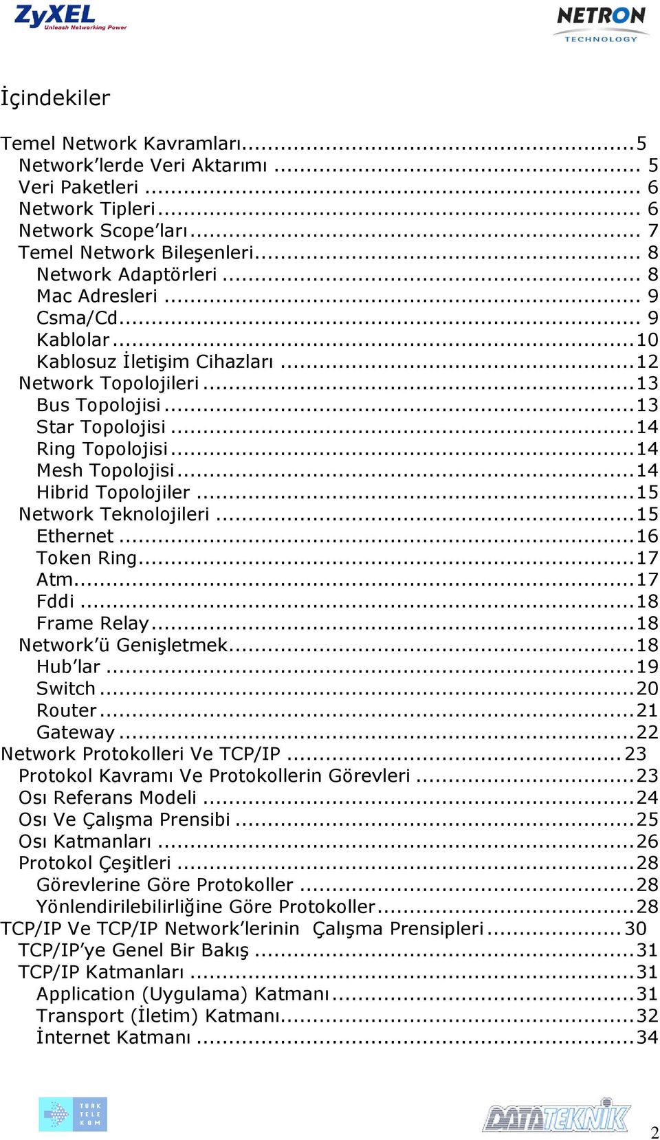 ..14 Hibrid Topolojiler...15 Network Teknolojileri...15 Ethernet...16 Token Ring...17 Atm...17 Fddi...18 Frame Relay...18 Network ü Genişletmek...18 Hub lar...19 Switch...20 Router...21 Gateway.