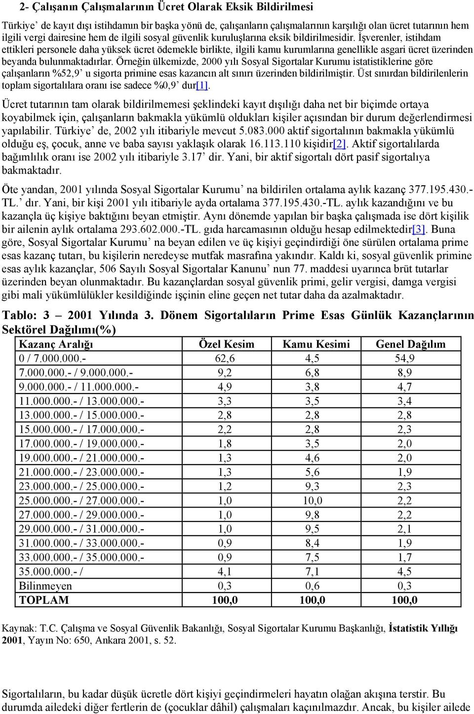 İşverenler, istihdam ettikleri personele daha yüksek ücret ödemekle birlikte, ilgili kamu kurumlarına genellikle asgari ücret üzerinden beyanda bulunmaktadırlar.