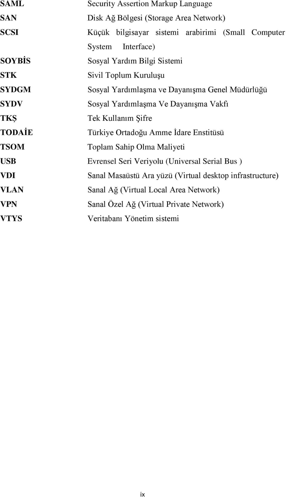 Tek Kullanım Şifre TODAİE Türkiye Ortadoğu Amme İdare Enstitüsü TSOM Toplam Sahip Olma Maliyeti USB Evrensel Seri Veriyolu (Universal Serial Bus ) VDI Sanal