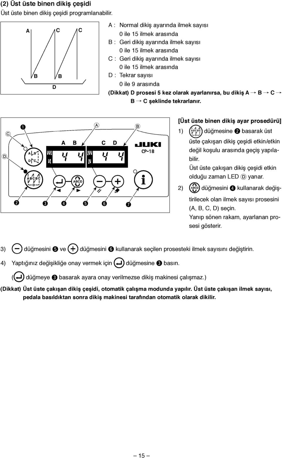 (Dikkat) D prosesi 5 kez olarak ayarlanırsa, bu dikiş A / B / C / B / C şeklinde tekrarlanır.