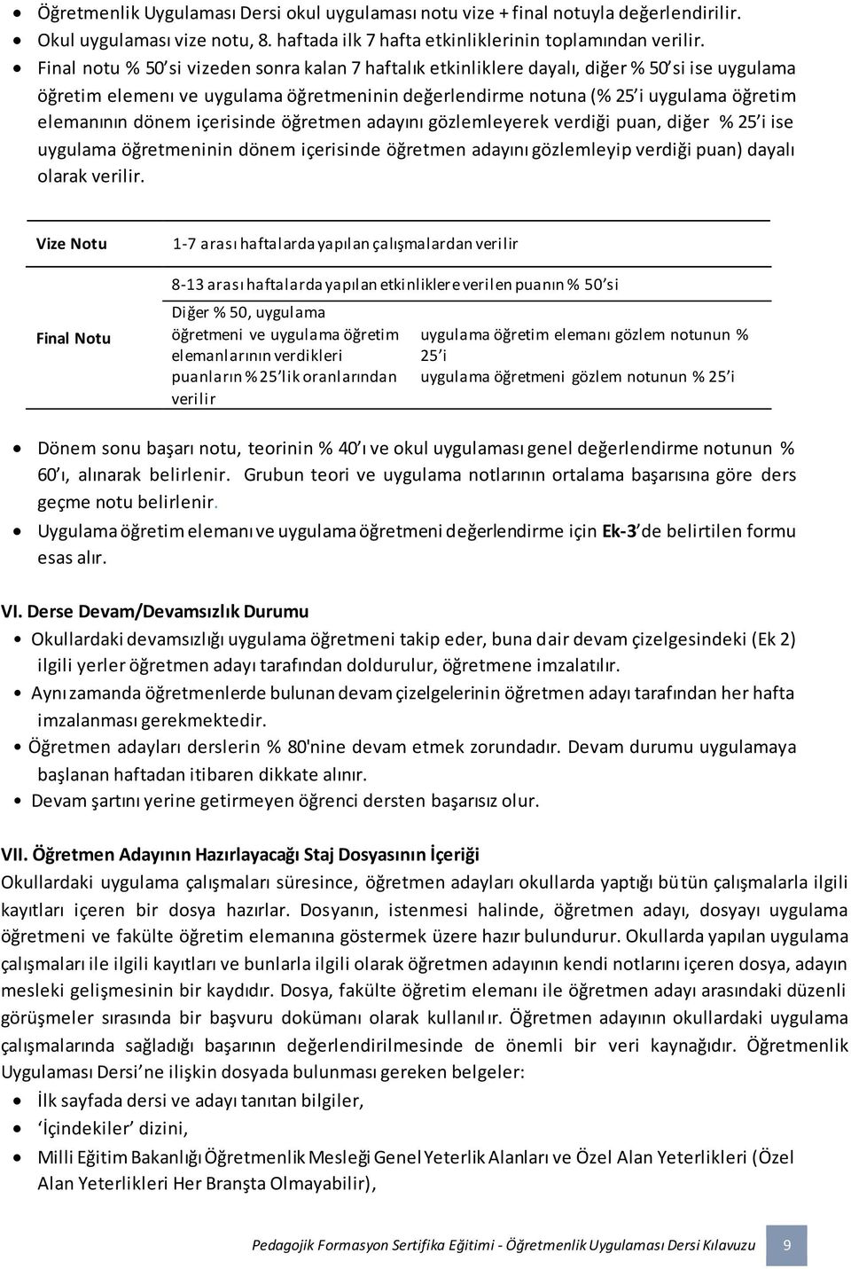 dönem içerisinde öğretmen adayını gözlemleyerek verdiği puan, diğer % 25 i ise uygulama öğretmeninin dönem içerisinde öğretmen adayını gözlemleyip verdiği puan) dayalı olarak verilir.