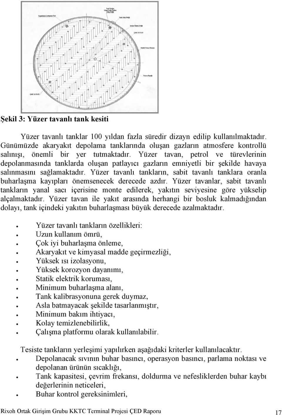 Yüzer tavan, petrol ve türevlerinin depolanmasında tanklarda oluşan patlayıcı gazların emniyetli bir şekilde havaya salınmasını sağlamaktadır.