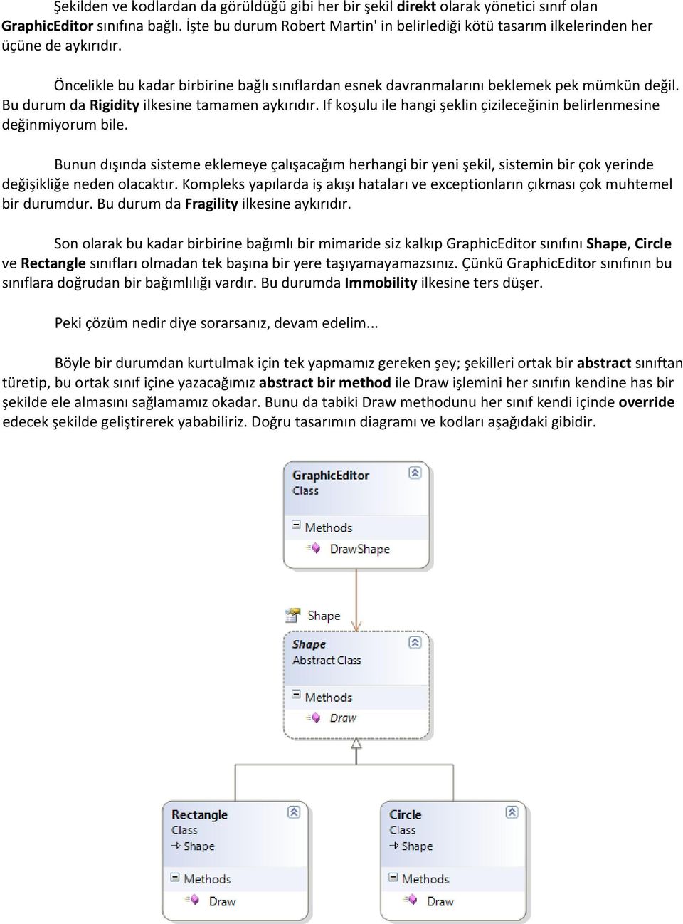 Bu durum da Rigidity ilkesine tamamen aykırıdır. If koşulu ile hangi şeklin çizileceğinin belirlenmesine değinmiyorum bile.