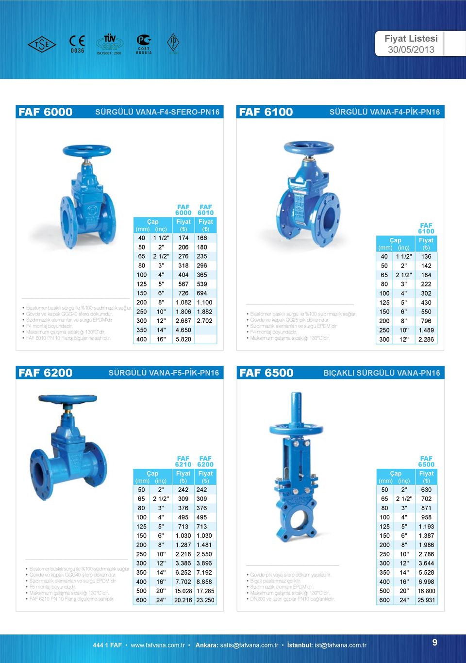 6000 6010 40 1 1/2'' 174 166 50 2'' 206 180 65 2 1/2'' 276 235 80 3'' 318 296 100 4'' 404 365 125 5'' 567 539 150 6'' 726 694 200 8'' 1.082 1.100 250 10'' 1.806 1.882 300 12'' 2.687 2.702 350 14'' 4.