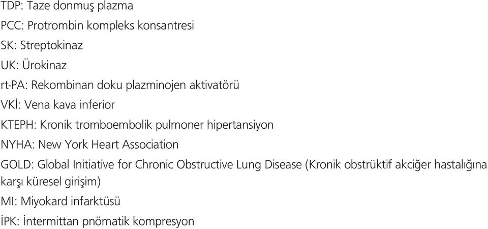 hipertansiyon NYHA: New York Heart Association GOLD: Global Initiative for Chronic Obstructive Lung