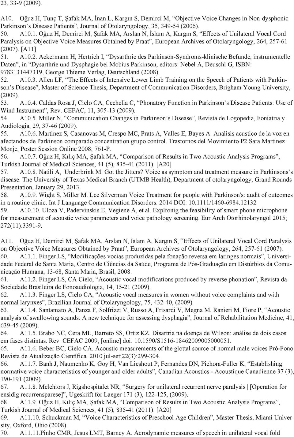 257-61 (2007). [A11] 51. A10.2. Ackermann H, Hertrich I, Dysarthrie des Parkinson-Syndroms-klinische Befunde, instrumentelle Daten, in Dysarthrie und Dysphagie bei Mobius Parkinson, editors: Nebel A,