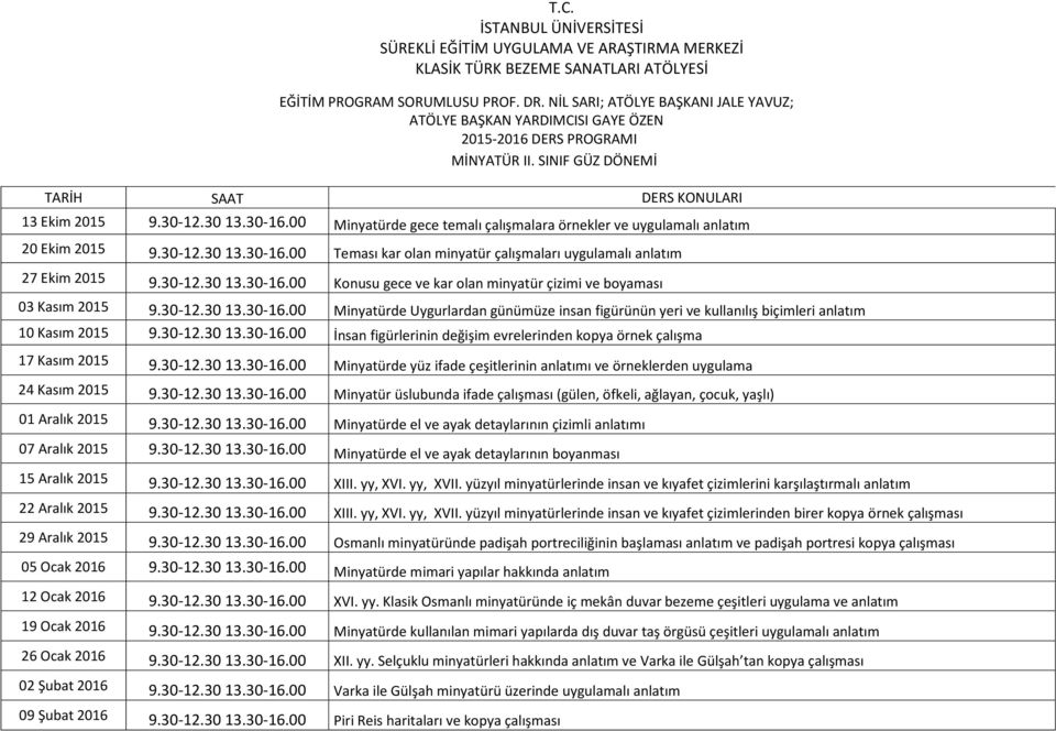 olan minyatür çizimi ve boyaması 03 Kasım 2015 Minyatürde Uygurlardan günümüze insan figürünün yeri ve kullanılış biçimleri anlatım 10 Kasım 2015 İnsan figürlerinin değişim evrelerinden kopya örnek