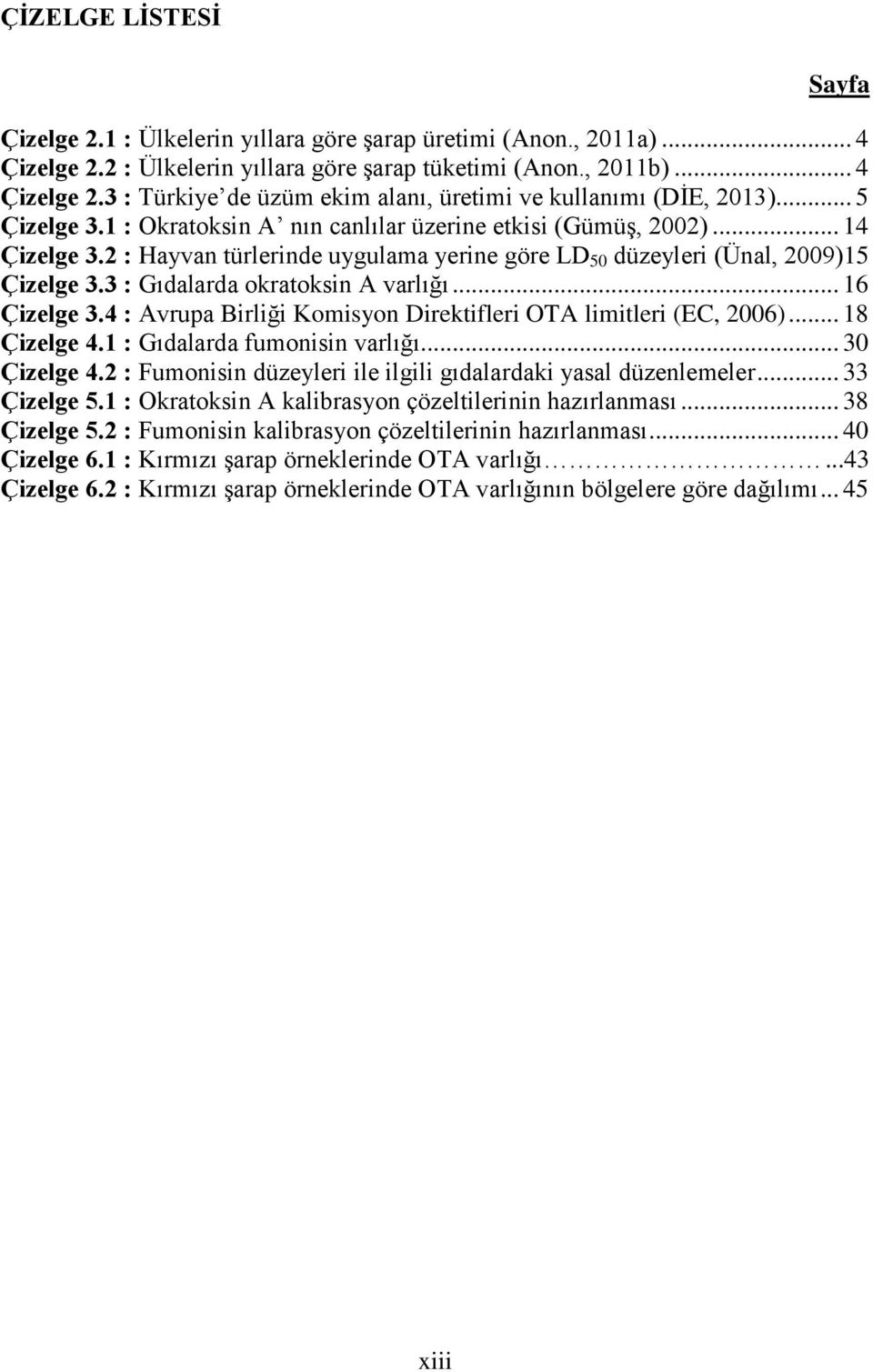 3 : Gıdalarda okratoksin A varlığı... 16 Çizelge 3.4 : Avrupa Birliği Komisyon Direktifleri OTA limitleri (EC, 2006)... 18 Çizelge 4.1 : Gıdalarda fumonisin varlığı... 30 Çizelge 4.