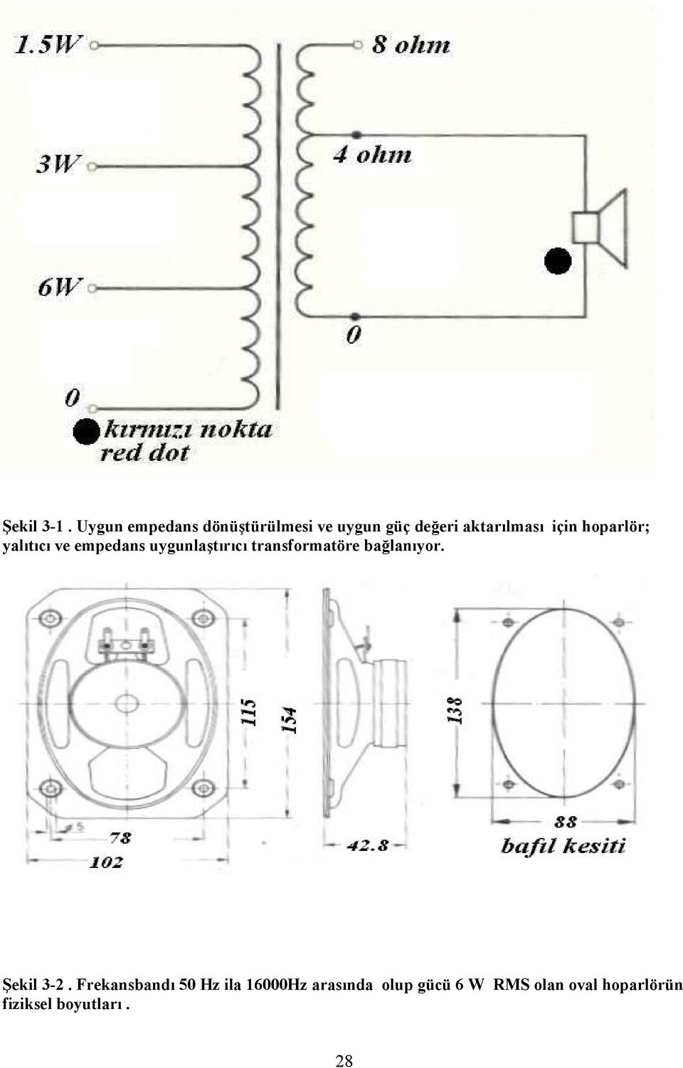 için hoparlör; yalıtıcı ve empedans uygunlaştırıcı transformatöre