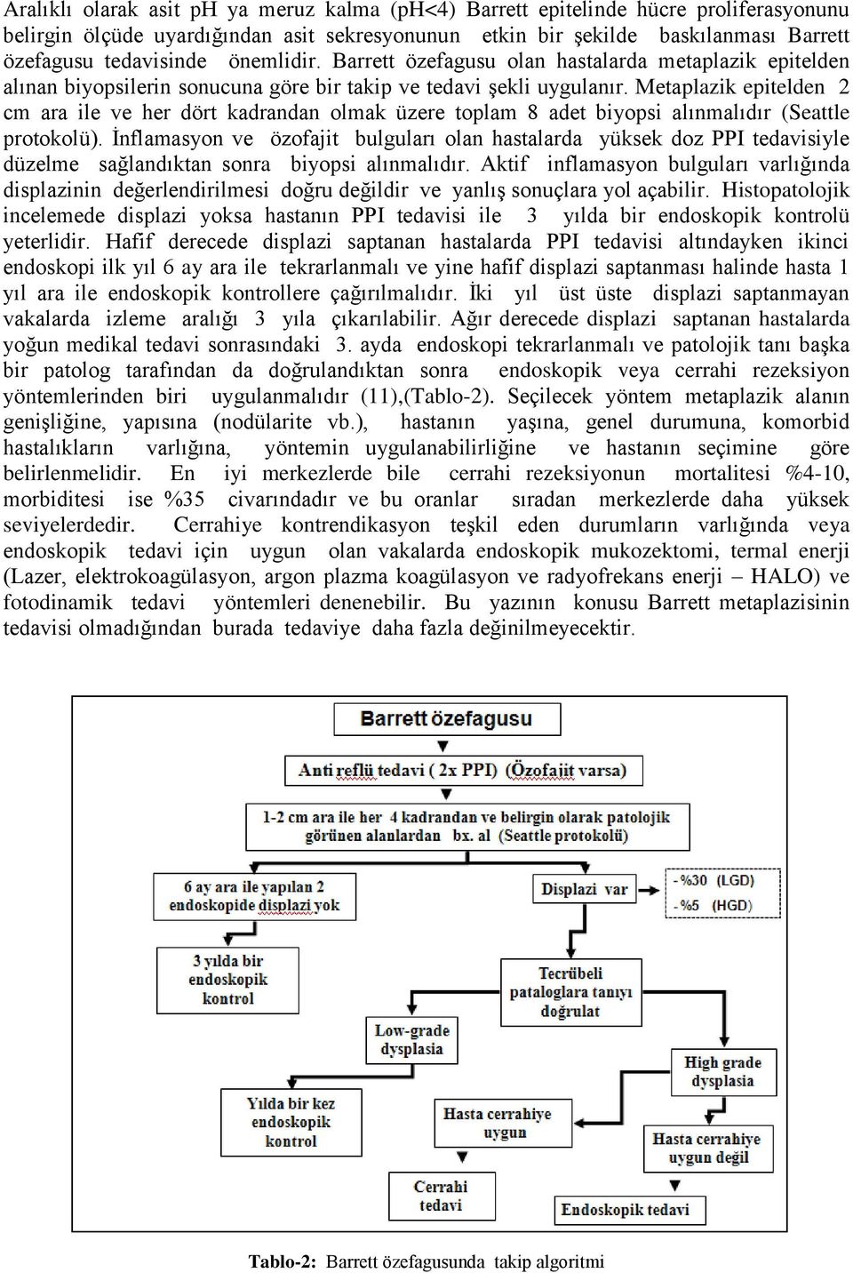 Metaplazik epitelden 2 cm ara ile ve her dört kadrandan olmak üzere toplam 8 adet biyopsi alınmalıdır (Seattle protokolü).