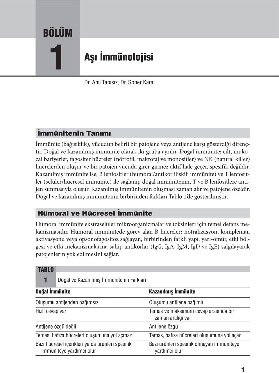 Doğal immünite; cilt, mukozal bariyerler, fagositer hücreler (nötrofil, makrofaj ve monositler) ve NK (natural killer) hücrelerden oluşur ve bir patojen vücuda girer girmez aktif hale geçer, spesifik