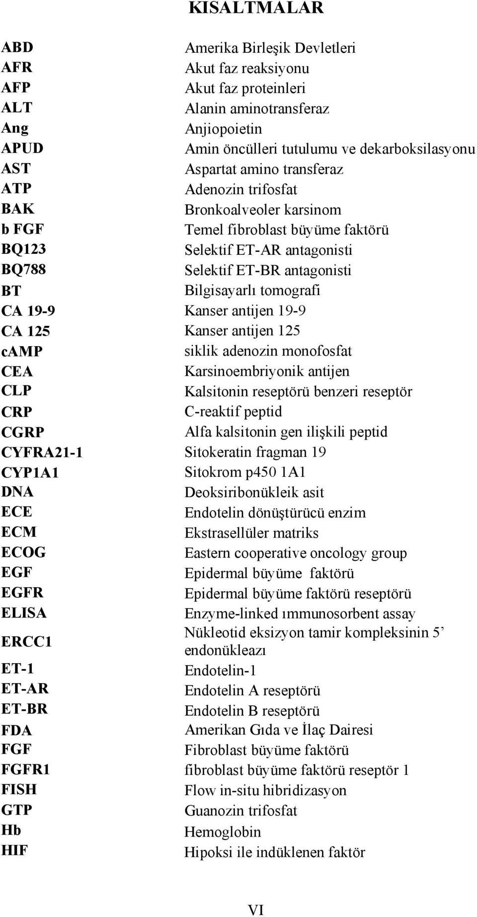 CA 19-9 Kanser antijen 19-9 CA 125 Kanser antijen 125 camp siklik adenozin monofosfat CEA Karsinoembriyonik antijen CLP Kalsitonin reseptörü benzeri reseptör CRP C-reaktif peptid CGRP Alfa kalsitonin