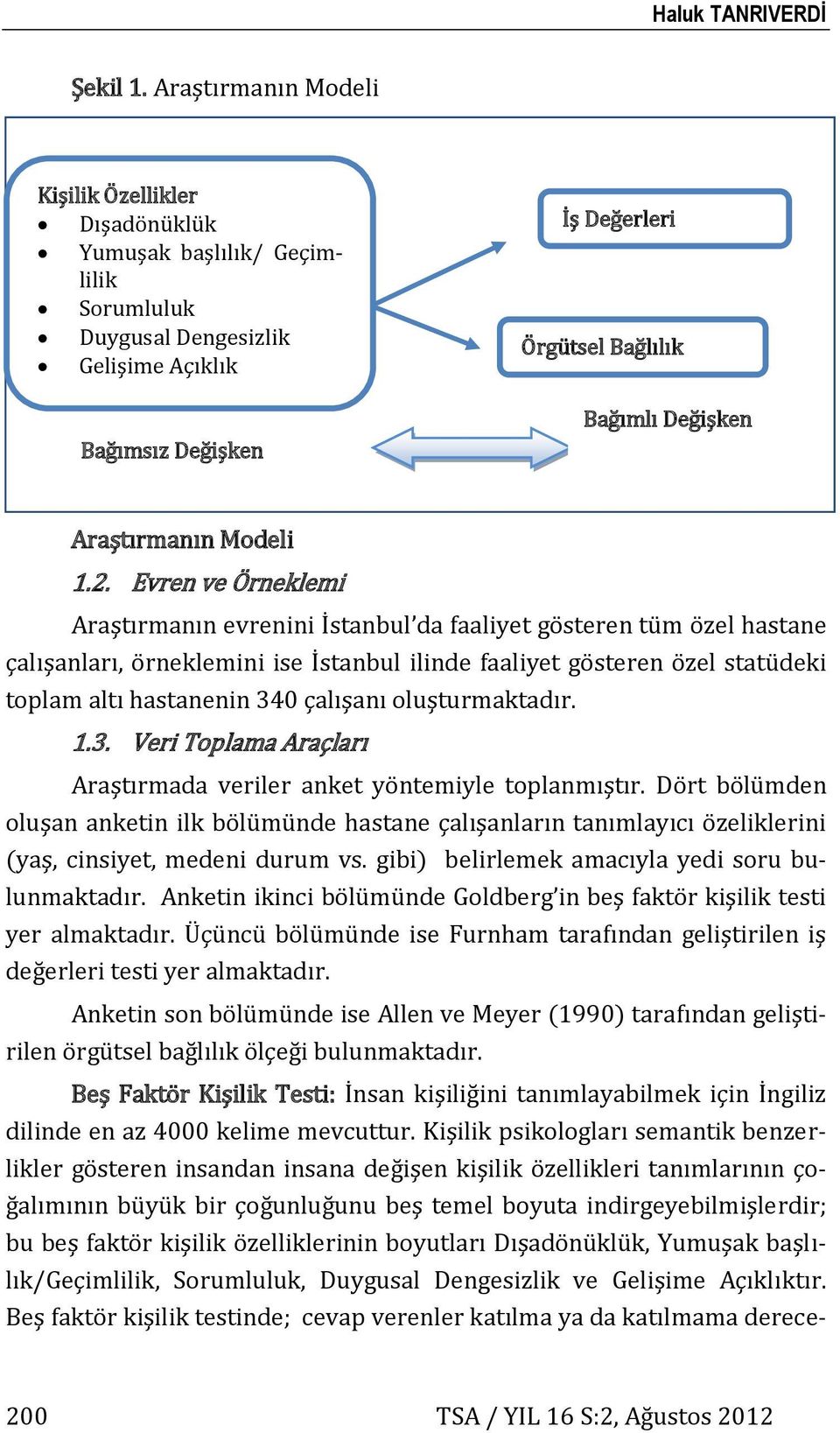 Araştırmanın Modeli 1.2.