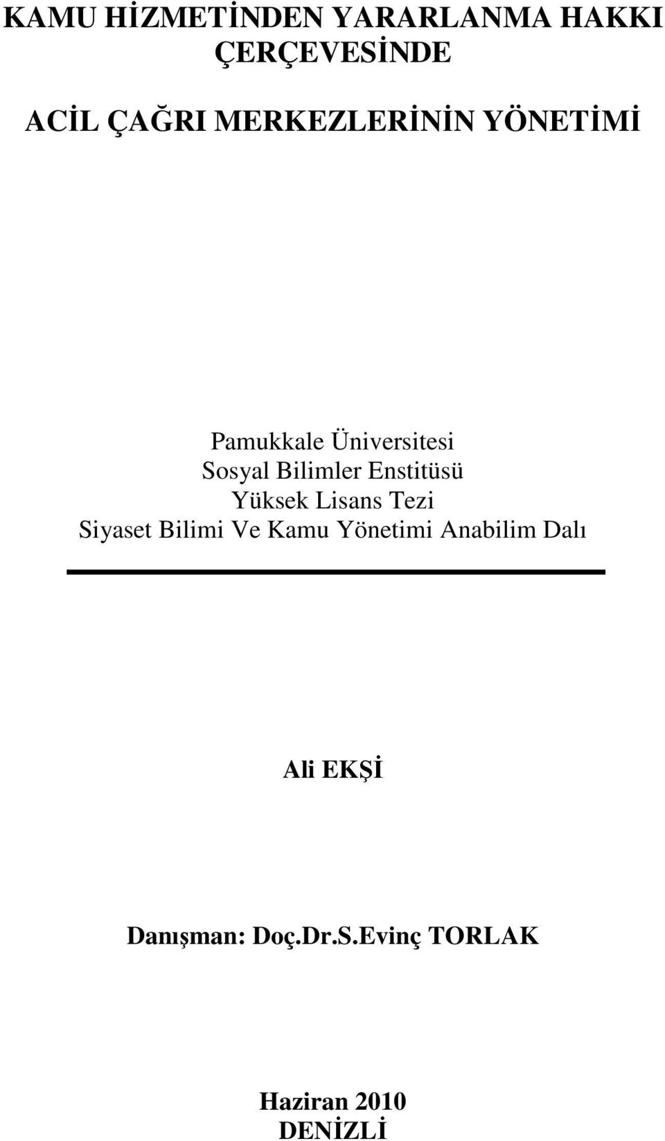 Enstitüsü Yüksek Lisans Tezi Siyaset Bilimi Ve Kamu Yönetimi