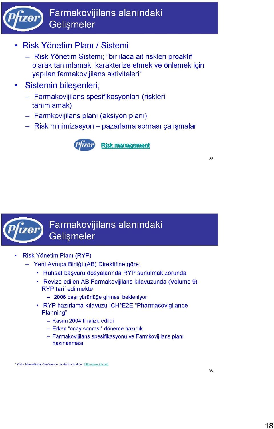 Farmakovijilans alanındaki Gelişmeler Risk Yönetim Planı (RYP) Yeni Avrupa Birliği (AB) Direktifine göre; Ruhsat başvuru dosyalarında RYP sunulmak zorunda Revize edilen AB Farmakovijilans kılavuzunda